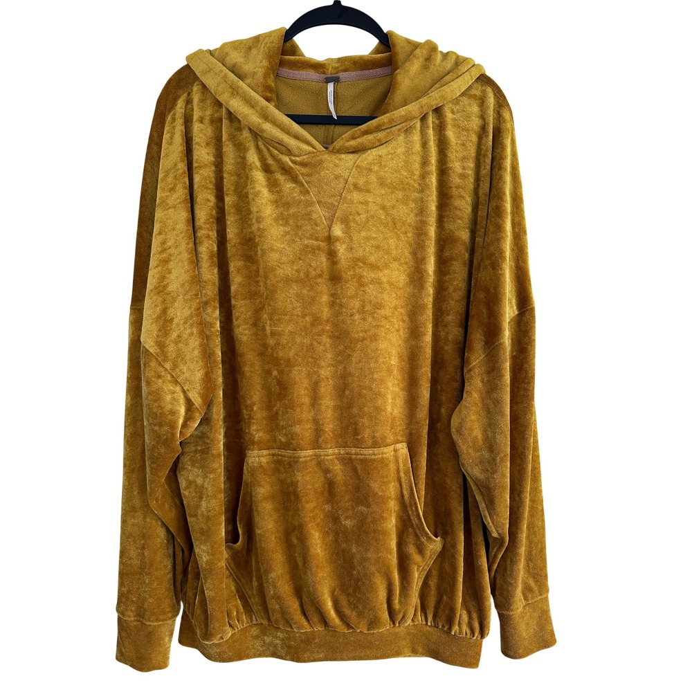 Free People Mustard Yellow Velvet Oversized Hoodie Pullover Jacket Small
